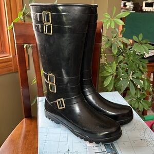 Women’s Black Calf high Rubber Boots Size 9 NWOT Waterproof micro fleece lining